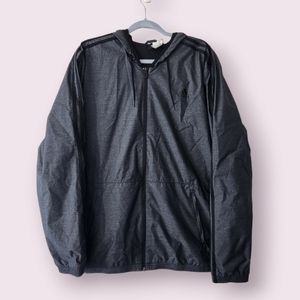 Men's Adidas Essentials Woven 3-Stripes Windbreaker Grey Zip-Up Size XL